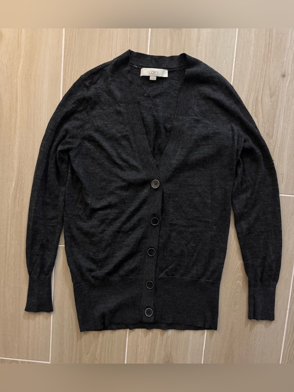 LOFT Black V-Neck Button-Front Cardigan